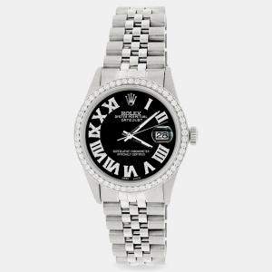 Rolex Custom Black Diamond Stainless Steel Datejust  Automatic Men's Wristwatch 36MM