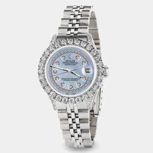 Rolex Custom Blue MOP 2.35CT Diamond Stainless Steel Datejust  Automatic Women's Wristwatch 26mm