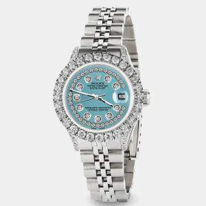 Rolex Custom Turquoise 2.35CT Diamond Stainless Steel Datejust  Automatic Women's Wristwatch 26mm