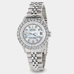Rolex Custom Sky Blue MOP 2.35CT Diamond Stainless Steel Datejust  Automatic Women's Wristwatch 26mm