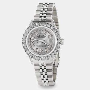 Rolex Custom Silver 2.35CT Diamond Stainless Steel Datejust  Automatic Women's Wristwatch 26mm