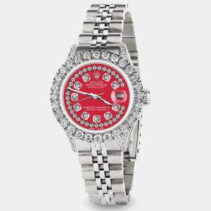 Rolex Custom Scarlet Red 2.35CT Diamond Stainless Steel Datejust  Automatic Women's Wristwatch 26mm