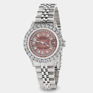 Rolex Custom Salmon 2.35CT Diamond Stainless Steel Datejust  Automatic Women's Wristwatch 26mm