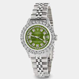 Rolex Custom Royal Green 2.35CT Diamond Stainless Steel Datejust  Automatic Women's Wristwatch 26mm