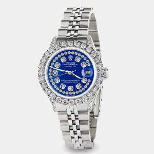 Rolex Custom Royal Blue MOP 2.35CT Diamond Stainless Steel Datejust  Automatic Women's Wristwatch 26mm