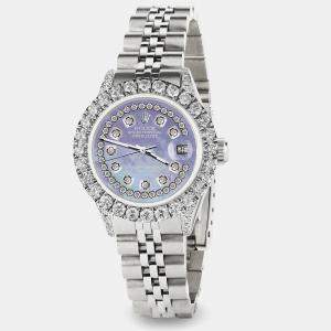 Rolex Custom Purple MOP 2.35CT Diamond Stainless Steel Datejust  Automatic Women's Wristwatch 26mm