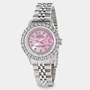 Rolex Custom Pink 2.35CT Diamond Stainless Steel Datejust  Automatic Women's Wristwatch 26mm