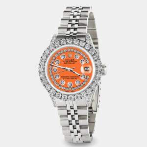 Rolex Custom Pastel Orange 2.35CT Diamond Stainless Steel Datejust  Automatic Women's Wristwatch 26mm