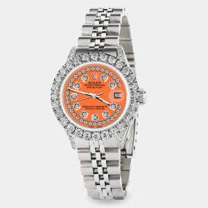 Rolex Custom Orange 2.35CT Diamond Stainless Steel Datejust  Automatic Women's Wristwatch 26mm
