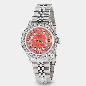 Rolex Custom Matt Coral 2.35CT Diamond Stainless Steel Datejust  Automatic Women's Wristwatch 26mm