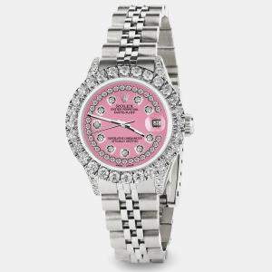 Rolex Custom Hot Pink 2.35CT Diamond Stainless Steel Datejust  Automatic Women's Wristwatch 26mm