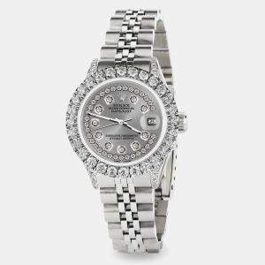 Rolex Custom Grey 2.35CT Diamond Stainless Steel Datejust  Automatic Women's Wristwatch 26mm