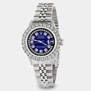 Rolex Custom Blue 2.35CT Diamond Stainless Steel Datejust  Automatic Women's Wristwatch 26mm