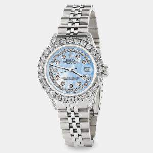 Rolex Custom Blue Flower 2.35CT Diamond Stainless Steel Datejust  Automatic Women's Wristwatch 26mm