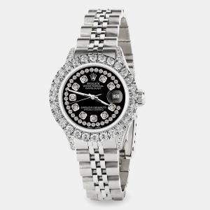Rolex Custom Black 2.35CT Diamond Stainless Steel Datejust  Automatic Women's Wristwatch 26mm