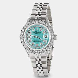 Rolex Custom Aquamarine MOP 2.35CT Diamond Stainless Steel Datejust  Automatic Women's Wristwatch 26mm