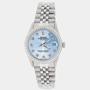 Rolex Custom Blue Flower 1.1CT Diamond Stainless Steel Datejust  Automatic Men's Wristwatch 36mm