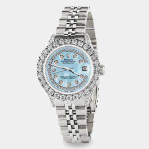 Rolex Custom Blue MOP 2.35CT Diamond Stainless Steel Datejust  Automatic Women's Wristwatch 26mm