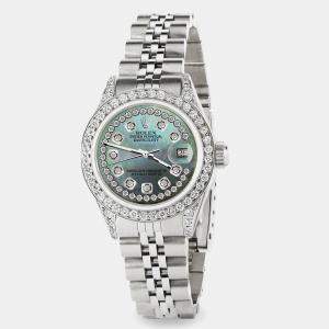 Rolex Custom Natural Pearl Diamond Stainless Steel Datejust  Automatic Women's Wristwatch 26mm