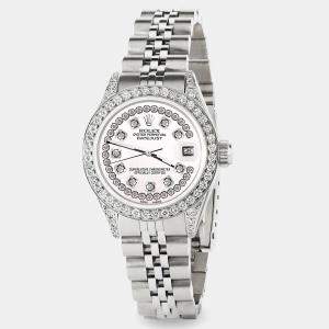 Rolex Custom White Pearl Diamond Stainless Steel Datejust  Automatic Women's Wristwatch 26mm