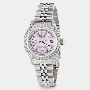 Rolex Custom Pink Pearl Diamond Stainless Steel Datejust  Automatic Women's Wristwatch 26mm