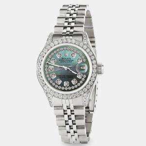 Rolex Custom Pearl Diamond Stainless Steel Datejust  Automatic Women's Wristwatch 26mm