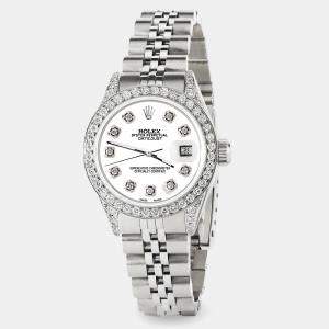 Rolex Custom White Diamond Stainless Steel Datejust  Automatic Women's Wristwatch 26mm