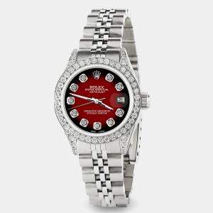 Rolex Custom Red Vignette Diamond Stainless Steel Datejust  Automatic Women's Wristwatch 26mm