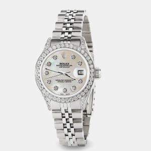 Rolex Custom Natural Pearl Diamond Stainless Steel Datejust  Automatic Women's Wristwatch 26mm