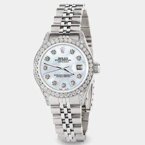 Rolex Custom Natural Pearl Diamond Stainless Steel Datejust  Automatic Women's Wristwatch 26mm