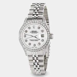 Rolex Custom Ivory Diamond Stainless Steel Datejust  Automatic Women's Wristwatch 26mm
