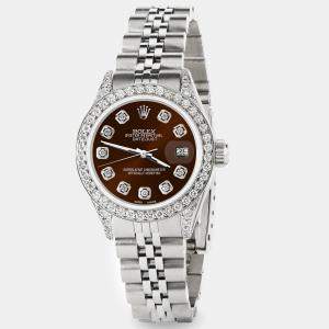 Rolex Custom Chocolate Diamond Stainless Steel Datejust  Automatic Women's Wristwatch 26mm