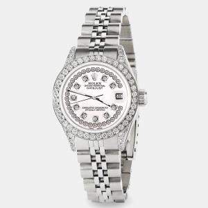Rolex Custom White Pearl Diamond Stainless Steel Datejust  Automatic Women's Wristwatch 26mm