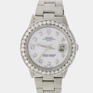 Rolex Custom  MOP Diamond Stainless Steel Oyster Perpetual Date 15200 Automatic Men's Wristwatch 34mm