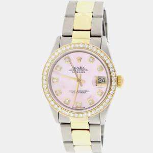 Rolex Custom Pink MOP Diamond 18K Yellow Gold Stainless Steel Datejust  Automatic Women's Wristwatch 31mm