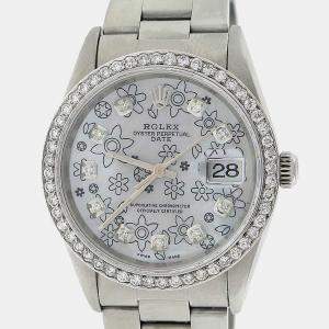 Rolex Custom Pearl Diamond Stainless Steel Oyster Perpetual Date  Automatic Men's Wristwatch 34MM