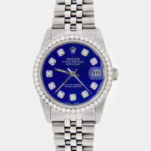 Rolex Custom Blue Diamond Stainless Steel Datejust  Automatic Women's Wristwatch 31MM