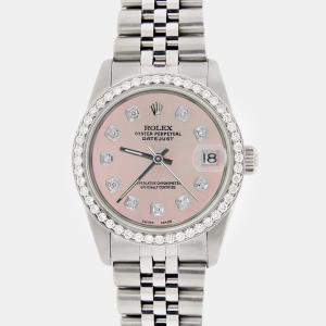 Rolex Custom Pink Diamond Stainless Steel Datejust  Automatic Women's Wristwatch 31MM