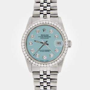 Rolex Custom Ice Blue Diamond Stainless Steel Datejust  Automatic Women's Wristwatch 31MM