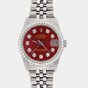Rolex Custom Red Diamond Stainless Steel Datejust  Automatic Women's Wristwatch 31MM
