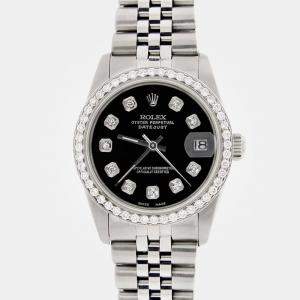 Rolex Custom Black Diamond Stainless Steel Datejust  Automatic Women's Wristwatch 31MM