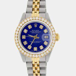 Rolex Custom Blue Diamond 18K Yellow Gold Stainless Steel Datejust  Automatic Women's Wristwatch 26mm