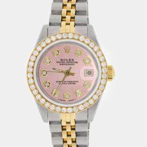 Rolex Custom Pink Diamond 18K Yellow Gold Stainless Steel Datejust  Automatic Women's Wristwatch 26mm