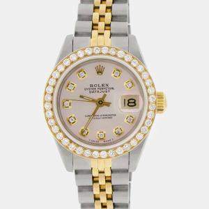 Rolex Custom Pink Diamond 18K Yellow Gold Stainless Steel Datejust  Automatic Women's Wristwatch 26mm