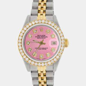 Rolex Custom Hot Pink Diamond 18K Yellow Gold Stainless Steel Datejust  Automatic Women's Wristwatch 26mm