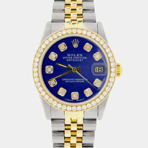 Rolex Custom Blue Diamond 18K Yellow Gold Stainless Steel Datejust  Automatic Women's Wristwatch 31mm