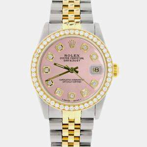 Rolex Custom Orchid Pink Diamond 18K Yellow Gold Stainless Steel Datejust  Automatic Women's Wristwatch 31mm