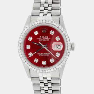 Rolex Custom Imperial Red Diamond Stainless Steel Datejust  Automatic Men's Wristwatch 36MM