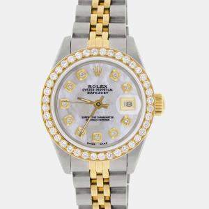 Rolex Custom  MOP Diamond 18K Yellow Gold Stainless Steel Datejust  Automatic Women's Wristwatch 26mm