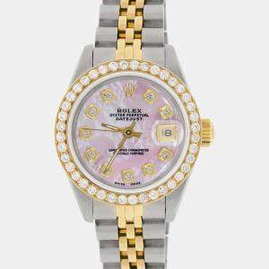 Rolex Custom Pink MOP Diamond 18K Yellow Gold Stainless Steel Datejust  Automatic Women's Wristwatch 26mm